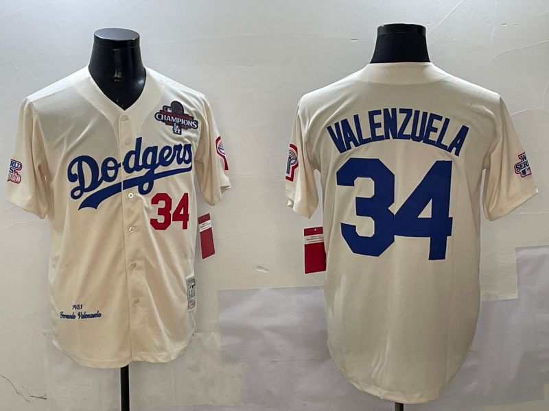 Men Los Angeles Dodgers 34 Valenzuela Cream Throwback Game 2025 Nike MLB Jersey style 3131